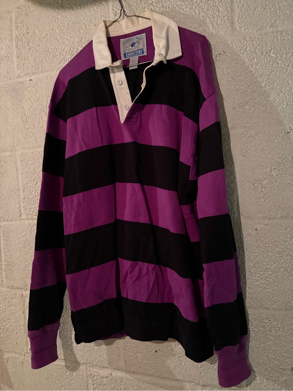 Vintage Lands End Striped Rugby Shirt in Purple and Black
